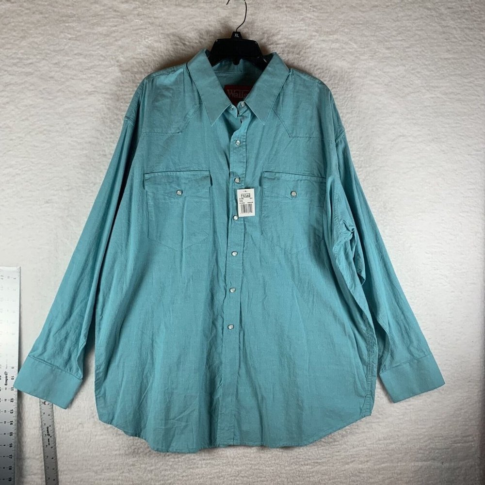 Walls Shirt Men's 2XL Teal Cotton Flap Pockets Collared Pearl Snap Button 8394‎